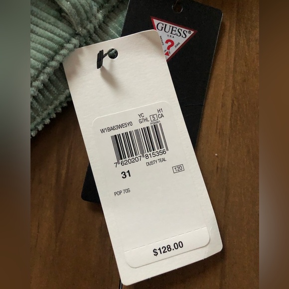 NWT GUESS Women’s High Rise Flare Shimmery Dusty Teal Corduroy Pants Size 31 - Picture 8 of 12